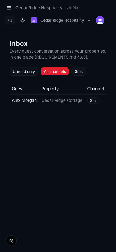 pepperAssist unified inbox showing a guest conversation list with unread indicator and channel filters